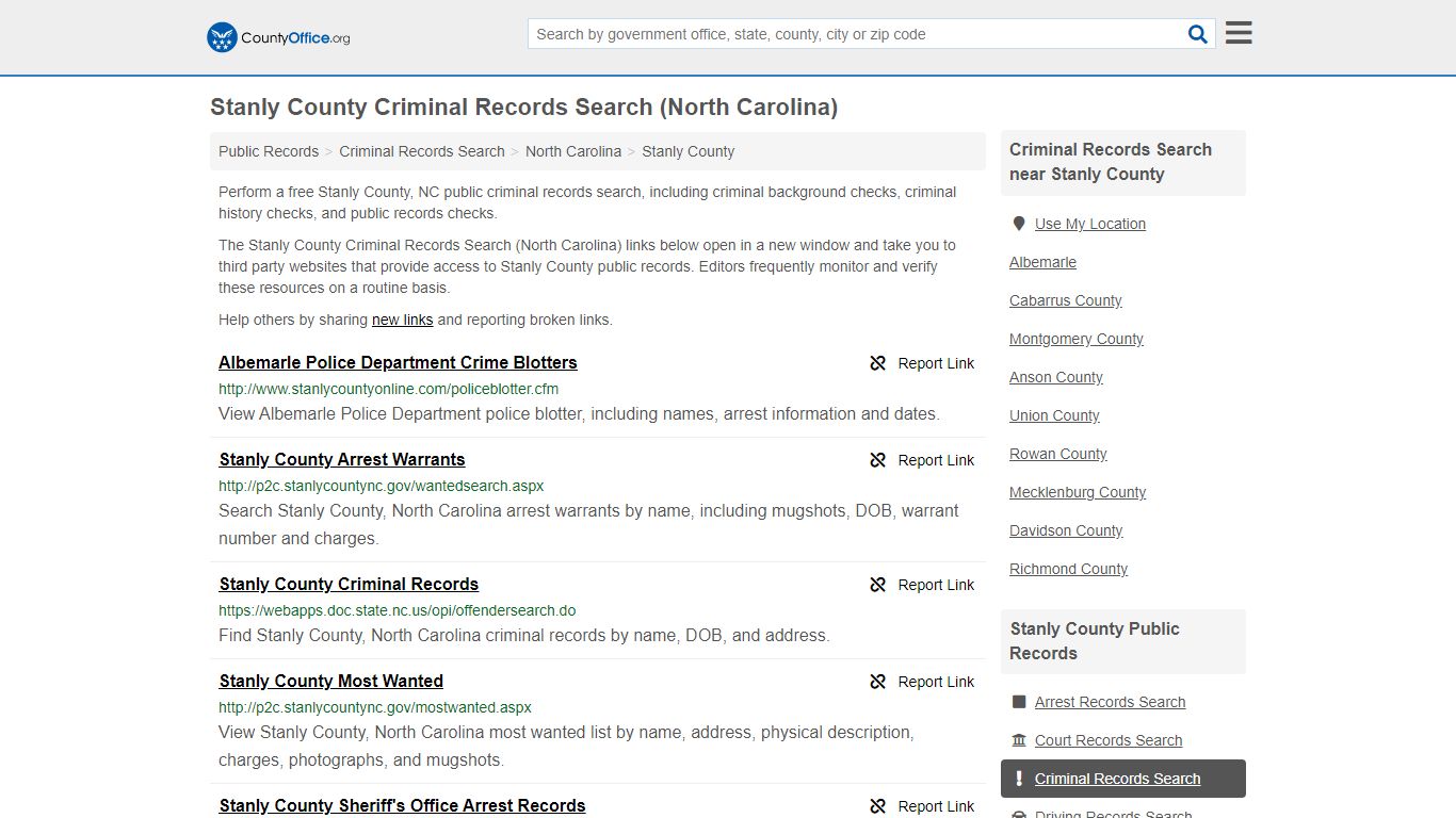 Criminal Records Search - Stanly County, NC (Arrests ...